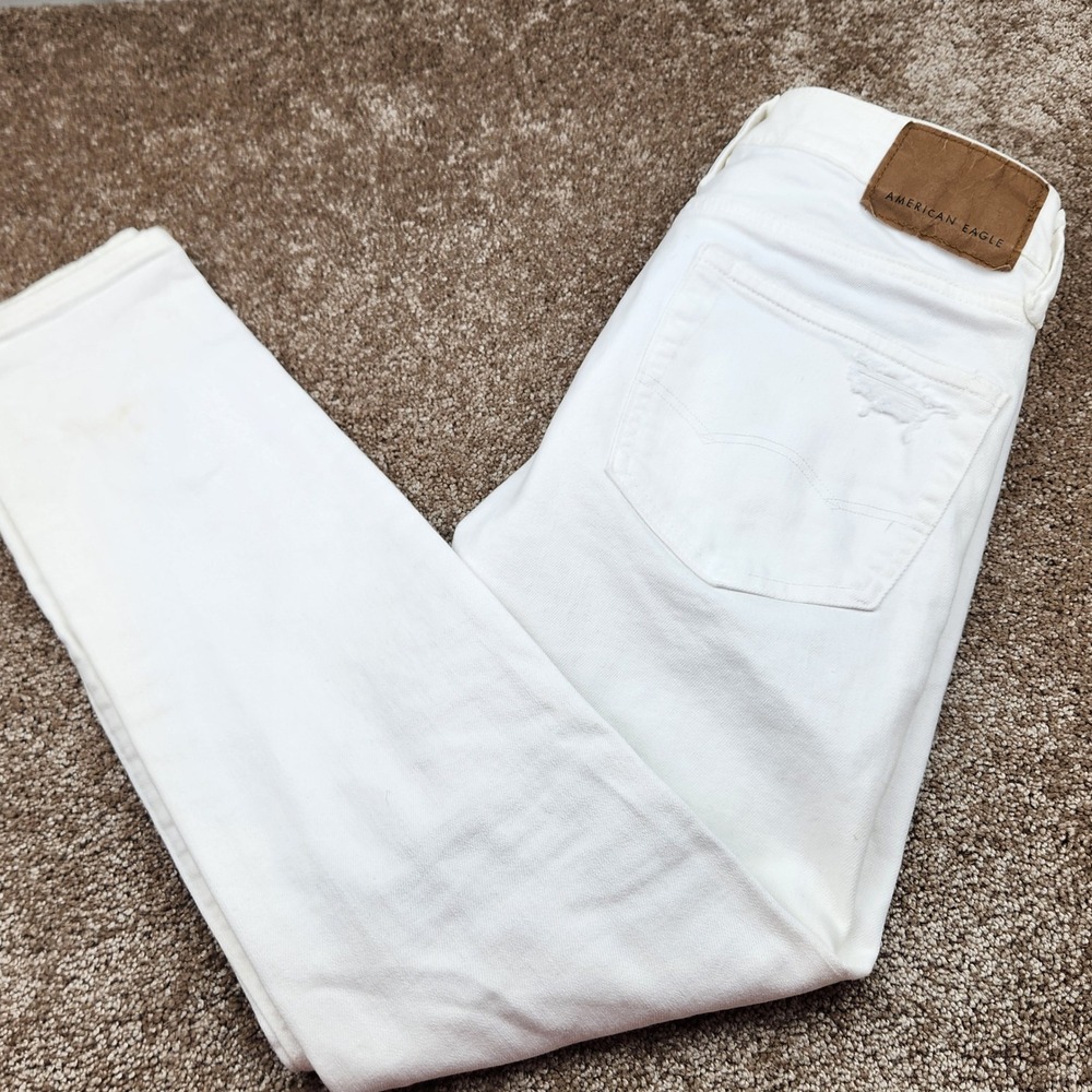 American Eagle White Ripped Distressed Skinny Jeans Women's‎ Size 28x28
